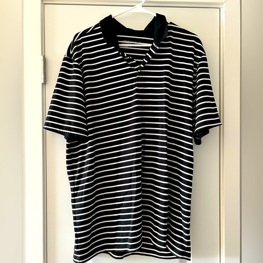Black and white striped golf shirt